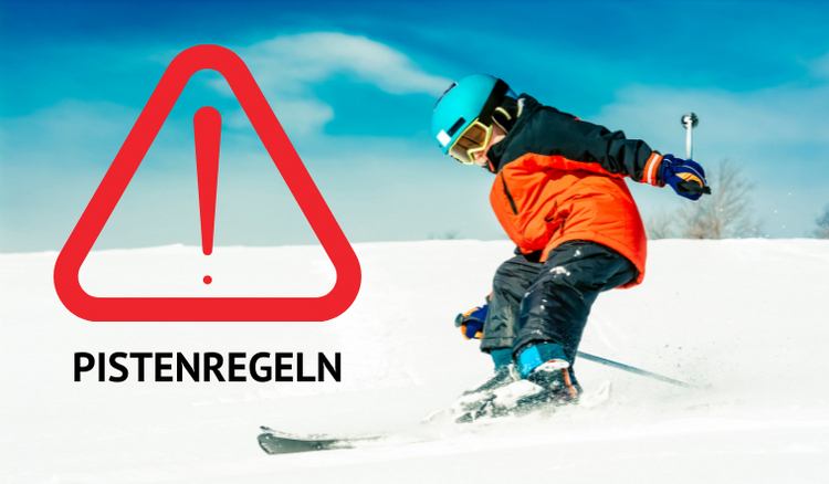 Kind fährt Ski daneben Warnsymbol Pistenregeln