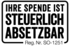 Spendenstempel, Logo mit Information schwarz auf weiß: Ihre Spende ist steuerlich absetzbar 