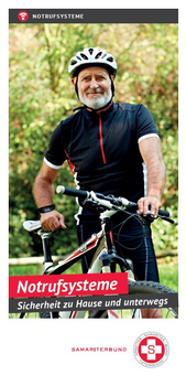 Cover Folder Notrufsysteme mit älterem Mann mit Fahrrad