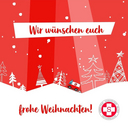 Frohe Weihnachten! Weihnachtliche Motive auf rotem Hintergrund.