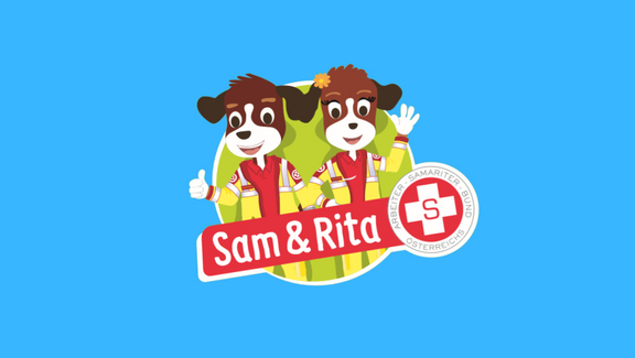 Rettungshunde Sam & Rita auf blauem Hintergrund