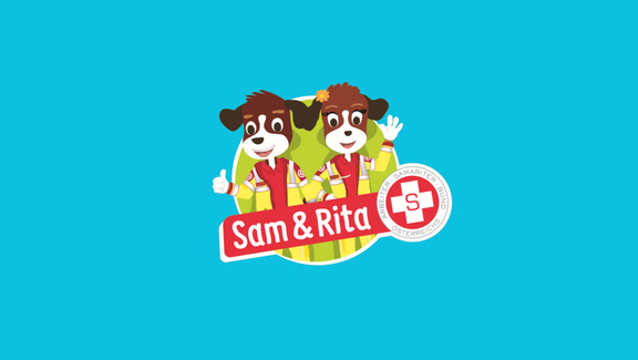 Rettungshunde Sam & Rita auf türkisem Hintergrund