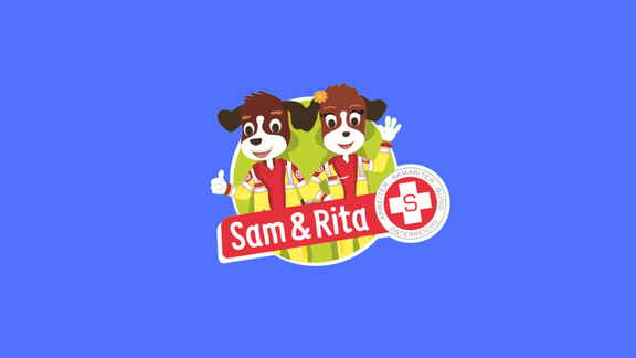 Rettungshunde Sam & Rita auf blauviolettem Hintergrund