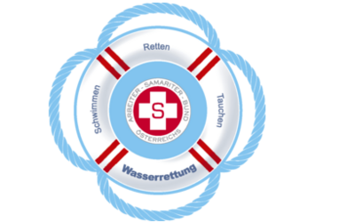 Rettungsring mit den Begriffen Schwimmen, Retten, Tauchen und Wasserrettung.