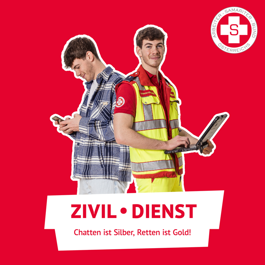 Zwei junge Männer, einer in Zivilkleidung, der andere in Rettungsdienstuniform.