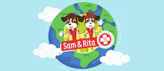 Rettungshunde Sam & Rita vor Weltkugel