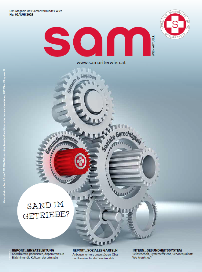 Zahnräder mit dem Thema soziale Gerechtigkeit und Gesundheitswesen auf Magazincover.