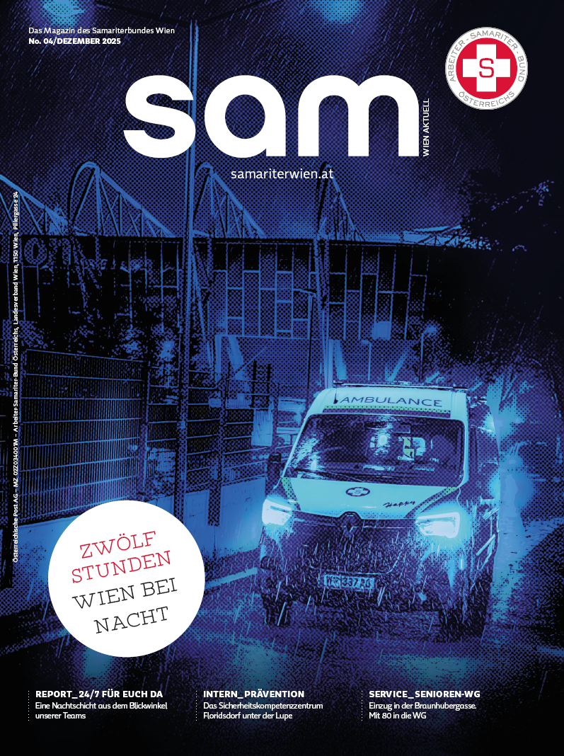 Magazincover mit einem Krankenwagen und der Überschrift „Zwölf Stunden Wien bei Nacht“.