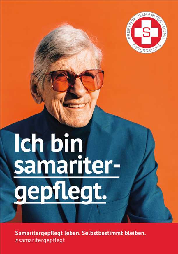 Werbesujet: Cooler älterer Mann mit Schriftzug